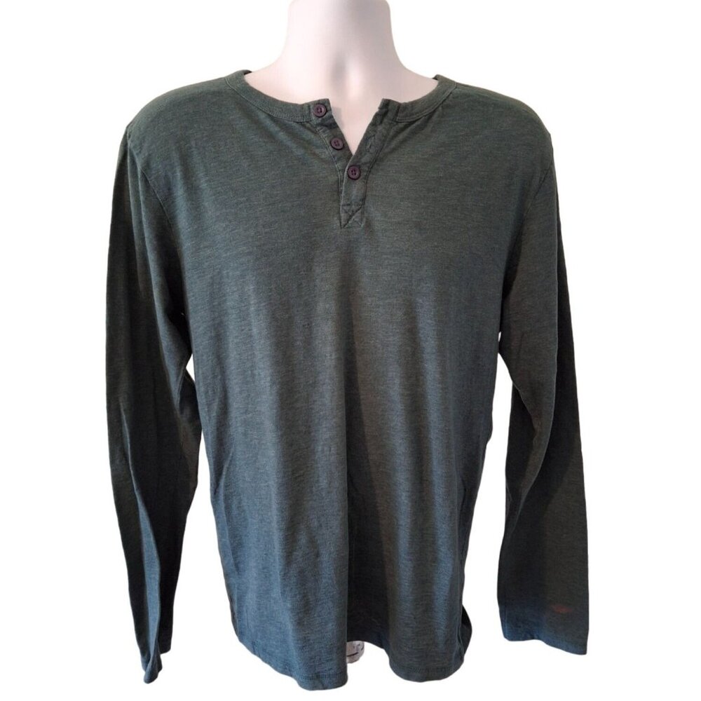 Carbon Green Henley Shirt Mens Large Long Sleeve Button Neck Casual Gorpcore
